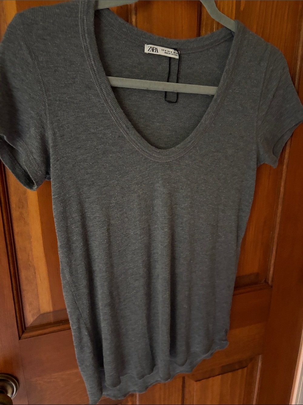 Zara Charcoal Gray Scoop Neck Short Sleeve Tee